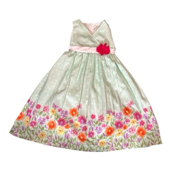 Nanette Girl Floral Pastel Green Sleeveless Dress Size 5 - Picture 2 of 8